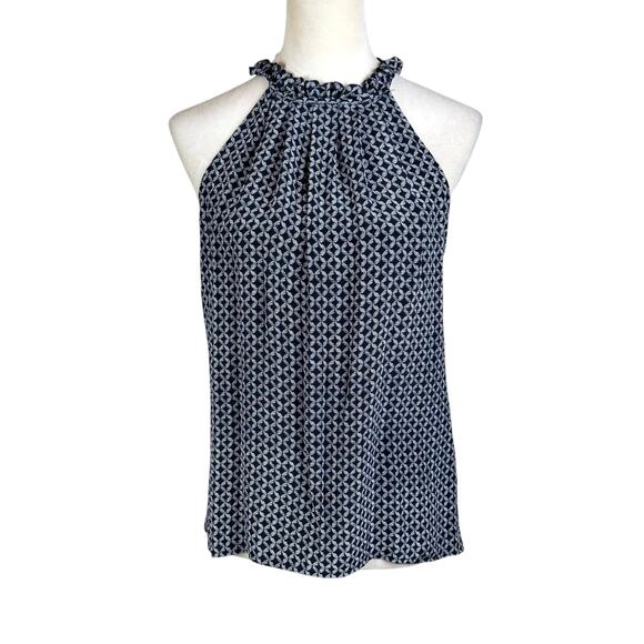 Cynthia Rowley Tops - Cynthia Rowley 100% Silk Black & White Geometric Print Halter Sleeveless Blouse